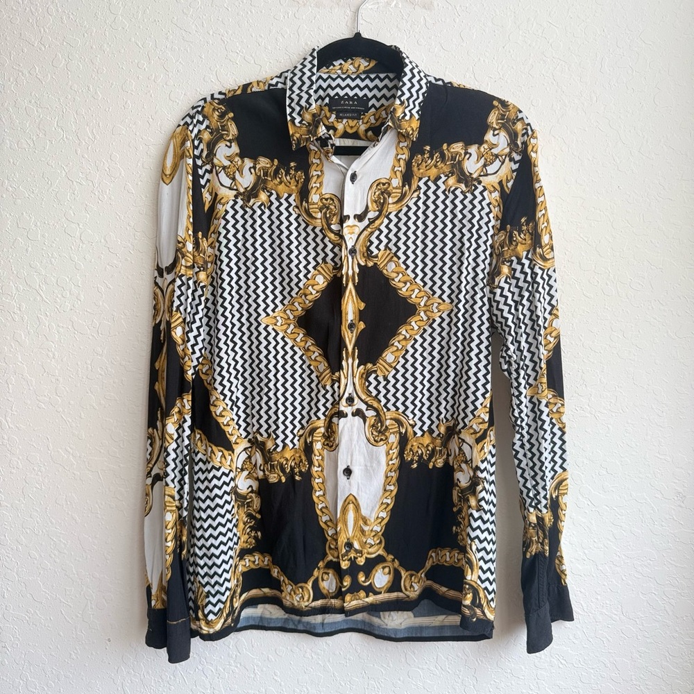 Zara Relaxed Fit Baroque Chain Print Shirt